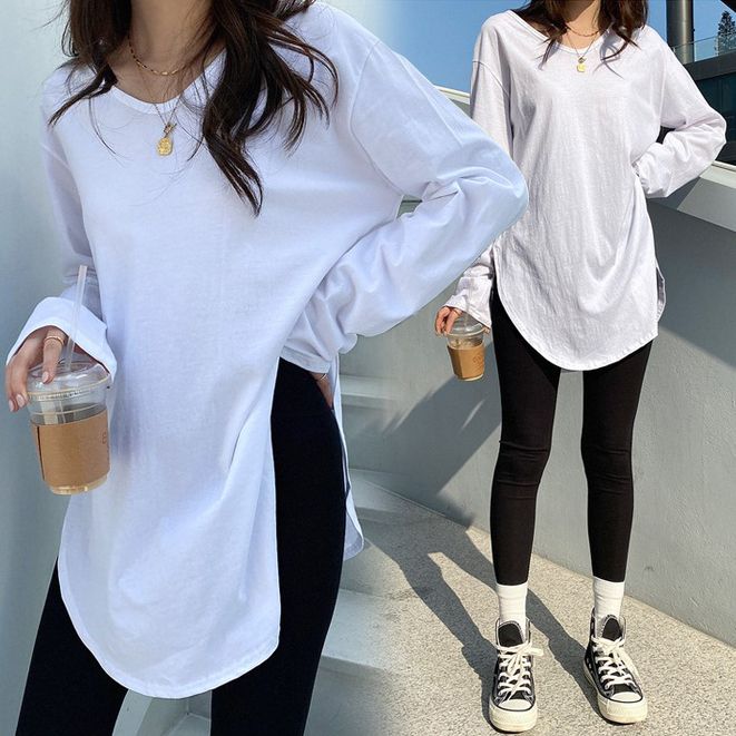 レイヤードコーデに♥ サイドスリット ロング トップス◇ (Tシャツ