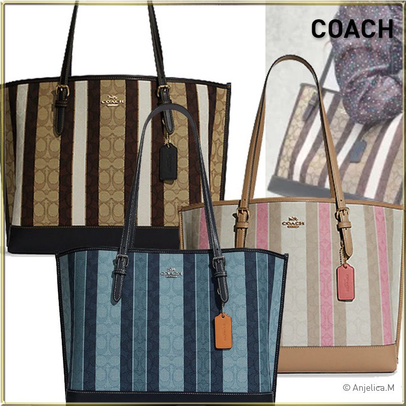 通勤 通学に便利☆Coach モリー トート シグネチャー ストライプ