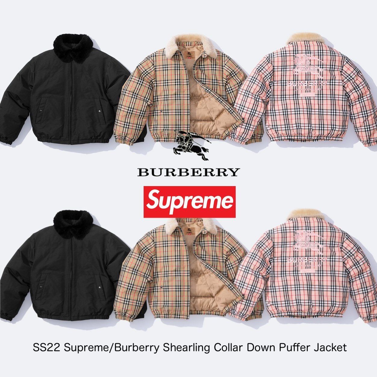 Supreme Burberry Shearling Collar Down Puffer Jacket (Supreme