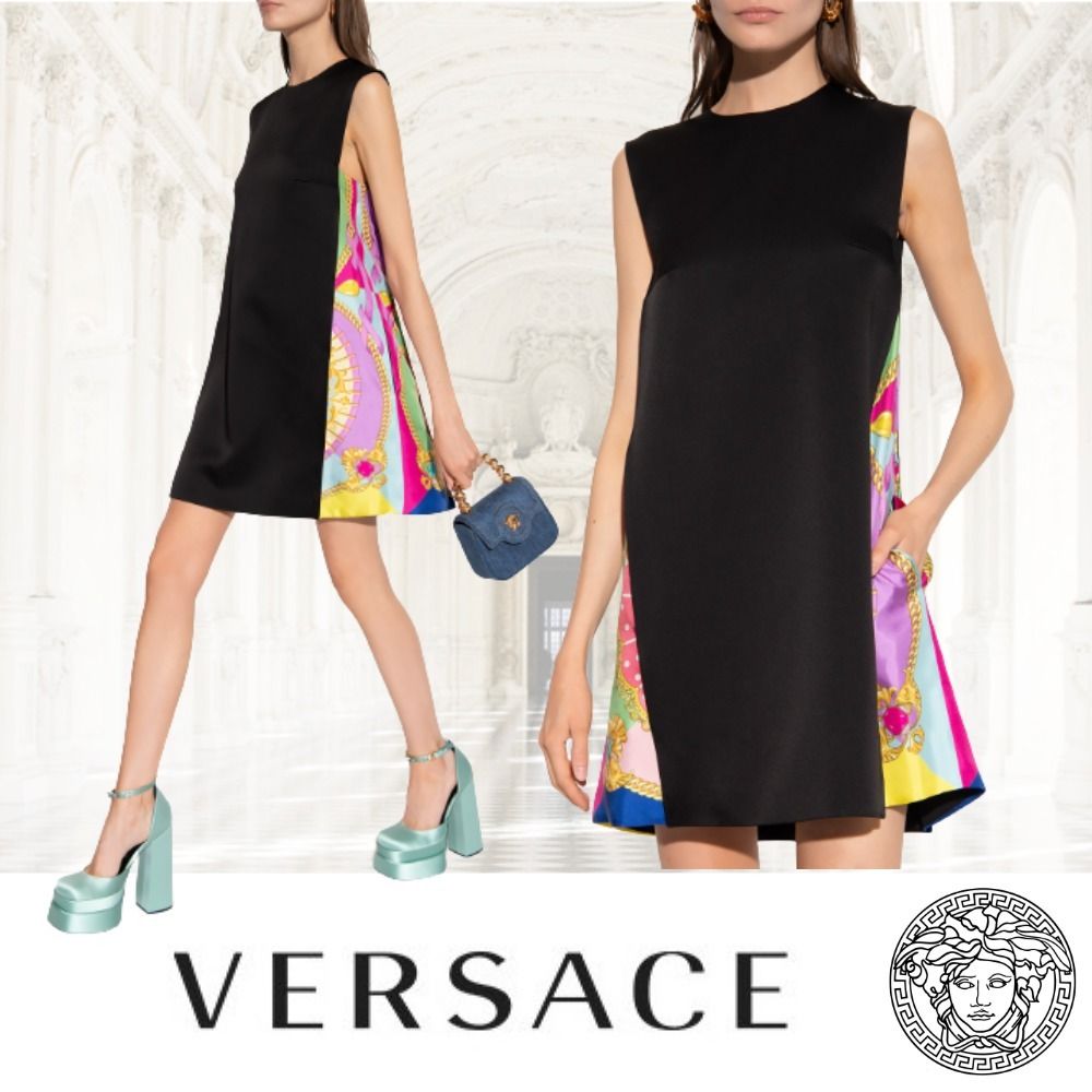 残り僅か！VERSACE シルクインサートミニドレス ミニワンピース