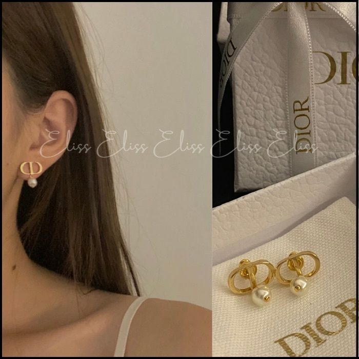 すぐ届【DIOR】PETITCDピアス メタル & レジンパール上品プチCD (Dior