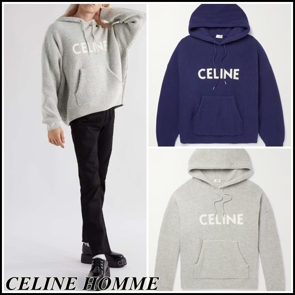 関税込】CELINE HOMME セリーヌ◇ロゴ ウール ニット パーカー (CELINE