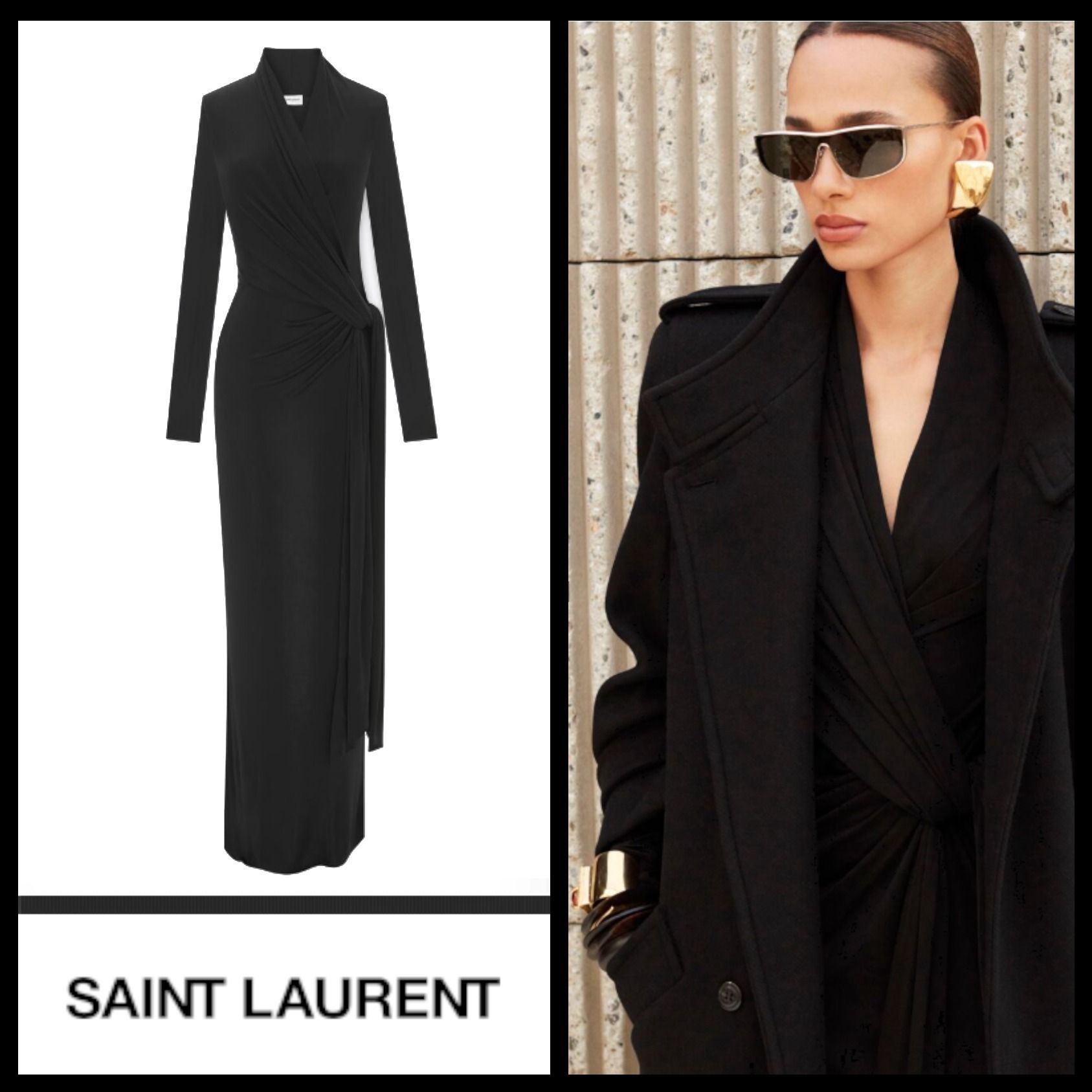 Saint Laurent《ラップドレス》ブラック ビスコース DHL 直営店 (Saint