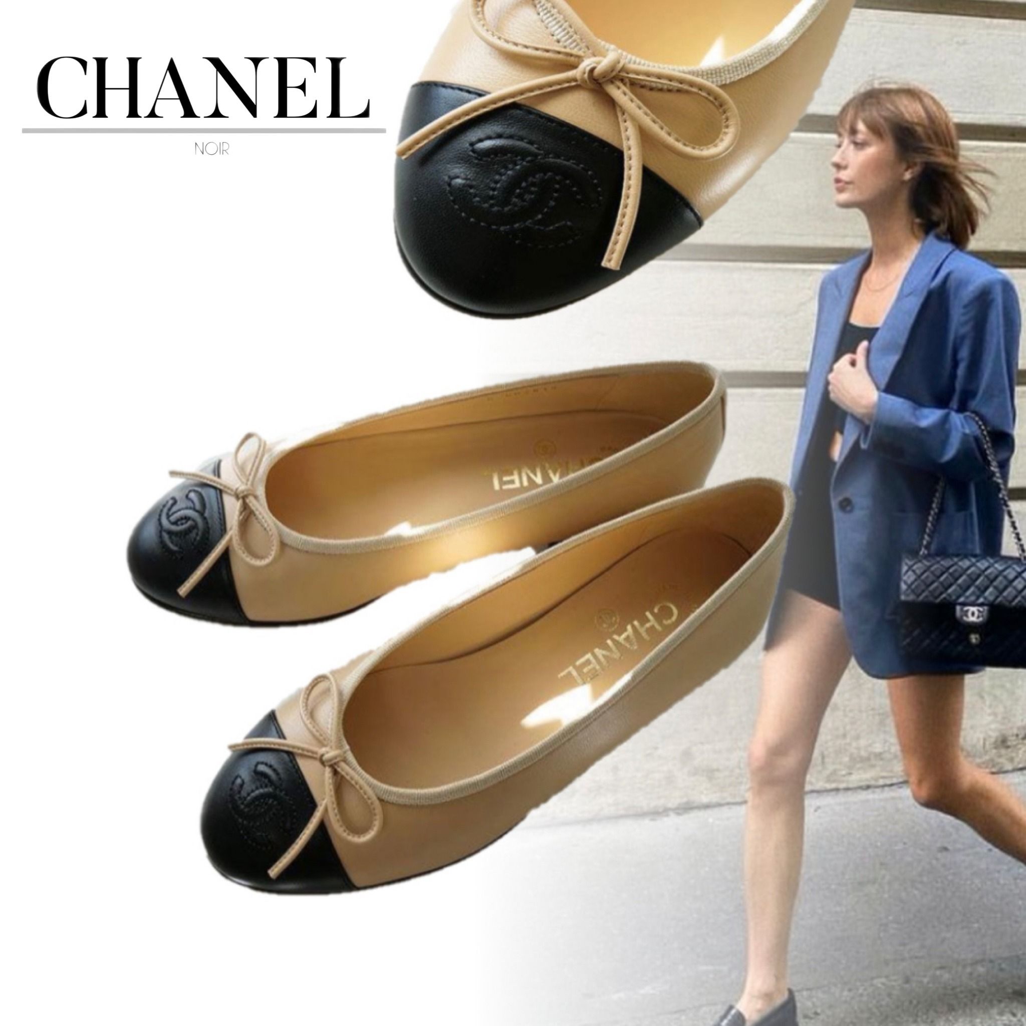 国内発【CHANEL】 バレリーナ おしゃれ バイカラー (CHANEL/バレエ