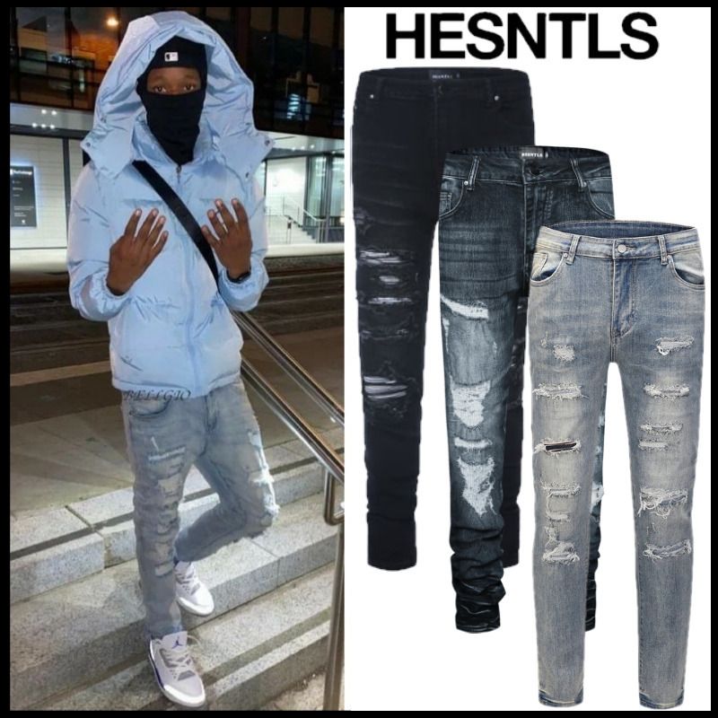 関税/送料込み【H.ESNTLS】ダメージスキニージーンズ (HESNTLS/デニム