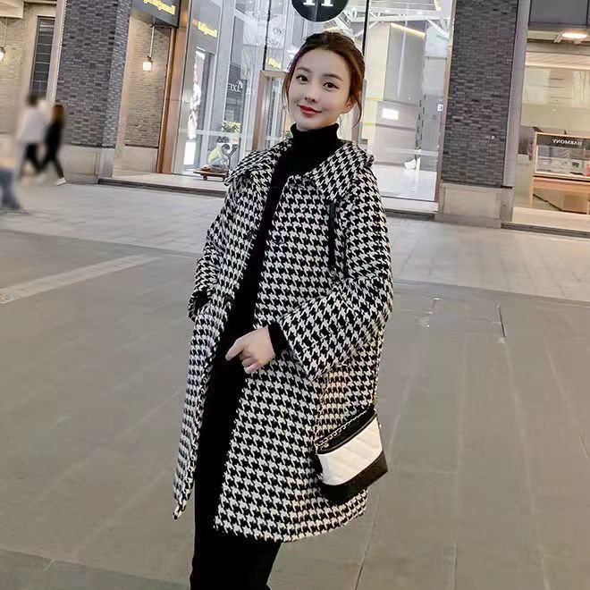 レディース ミドル コート 千鳥格子 襟付き Aライン 秋冬向け (コート