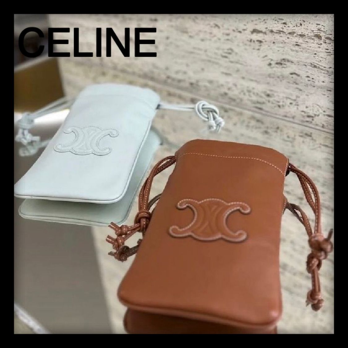 CELINE ドローストリング モバイルポーチ キュイル トリオンフ (CELINE