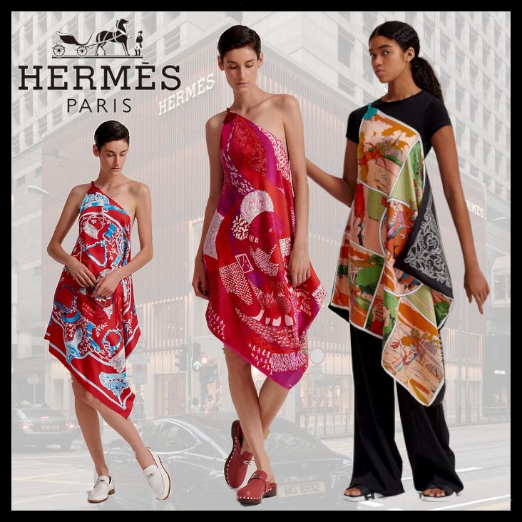 画期的！スカーフドレス♪】☆エルメス☆ワンショルダードレス (HERMES