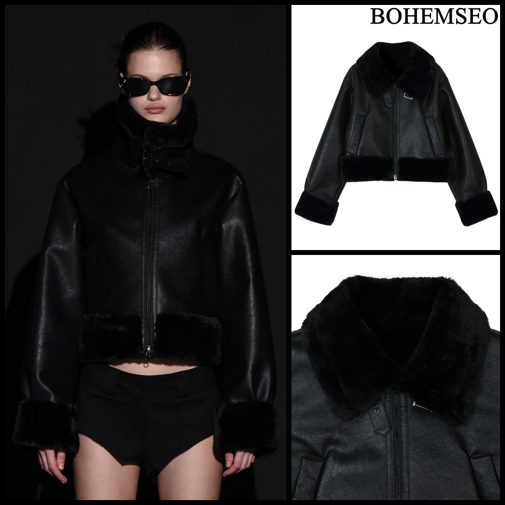 BOHEMIAN SEOUL】BOHEMSEO HIGH NECK SHORT MUSTANG IN BLACK