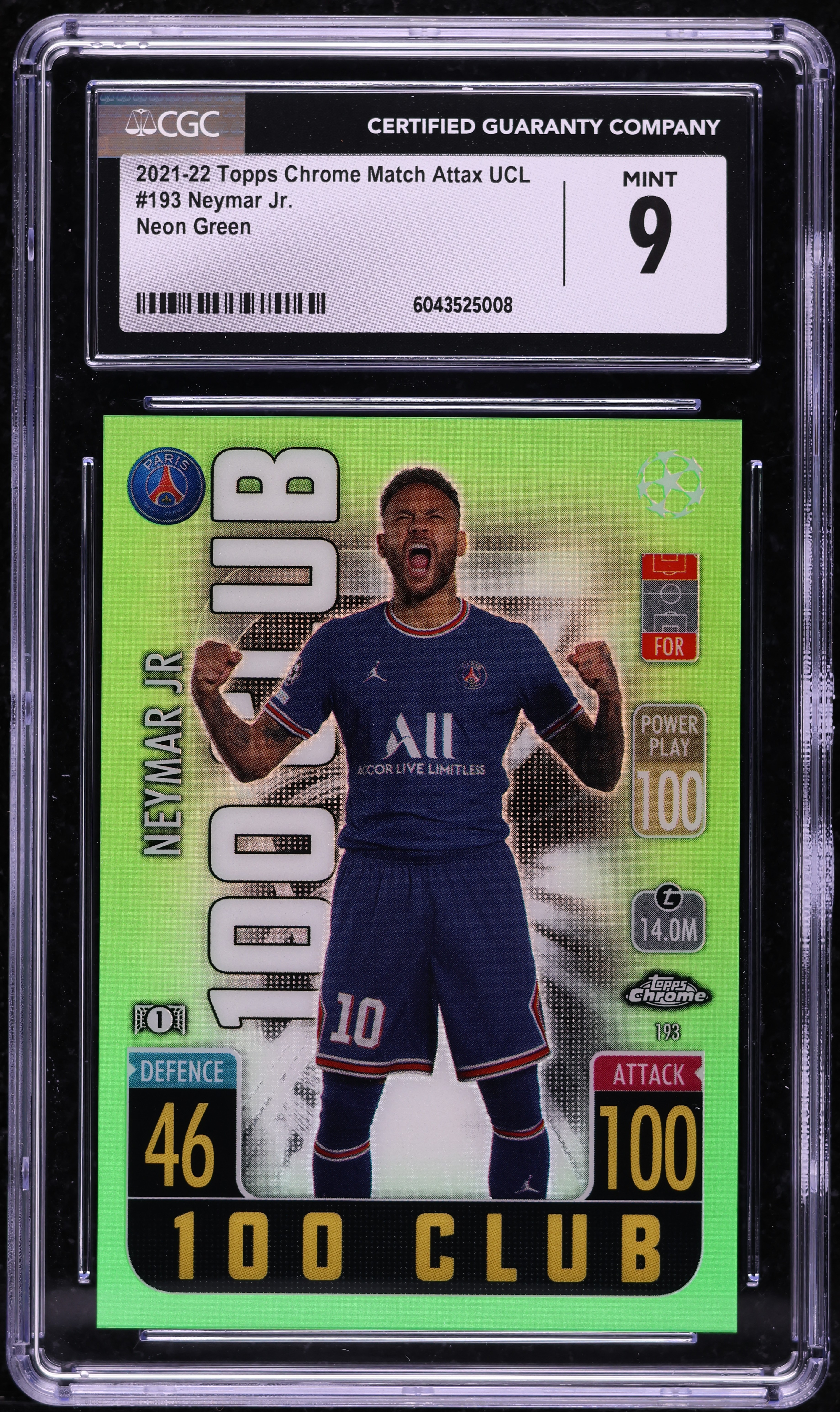 2021 Topps Chrome Match Attax UCL Neon Green Neymar Jr. /99 #193