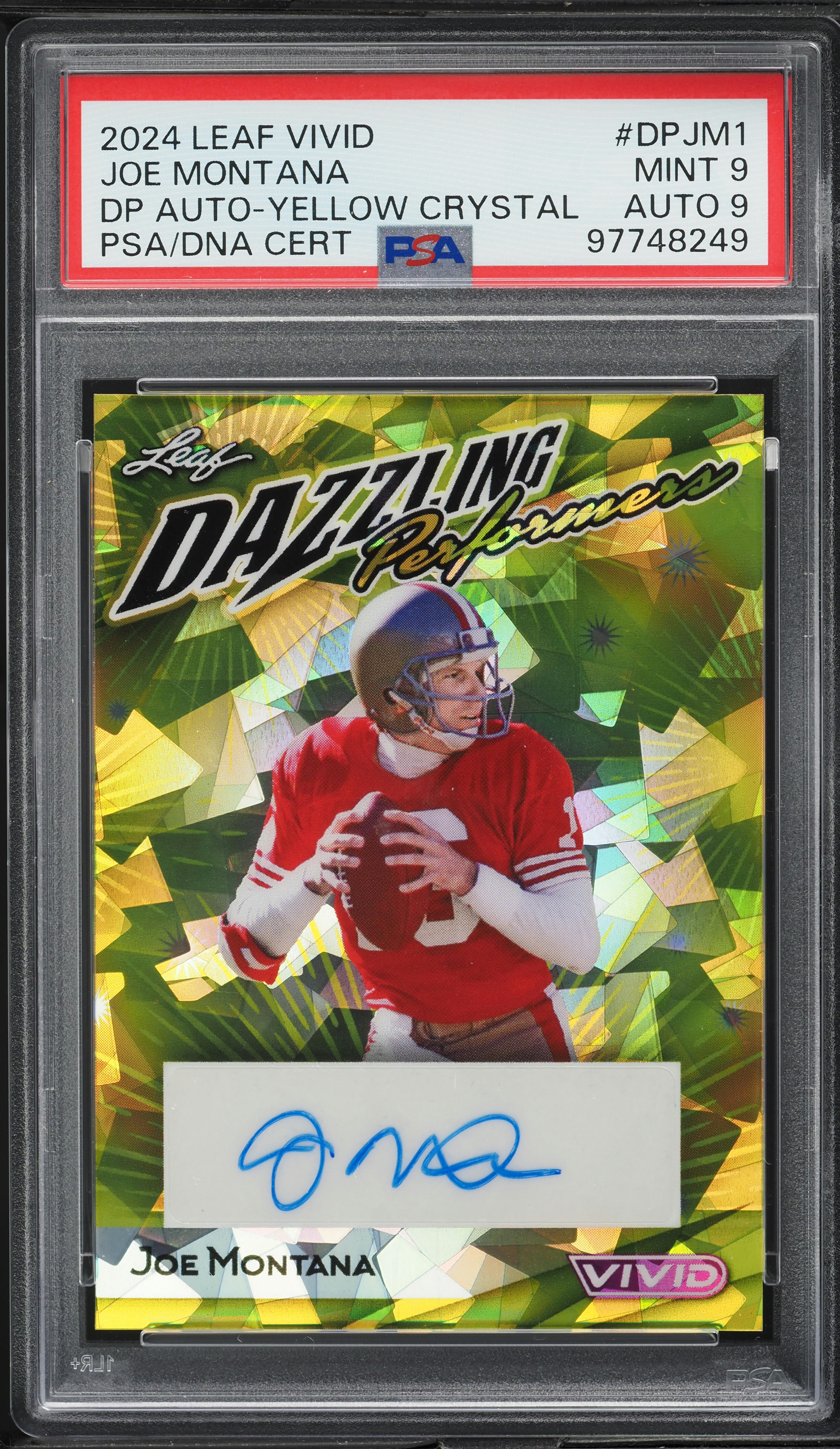 2024 Leaf Vivid Dazzling Performers Yellow Joe Montana AUTO DNA 9