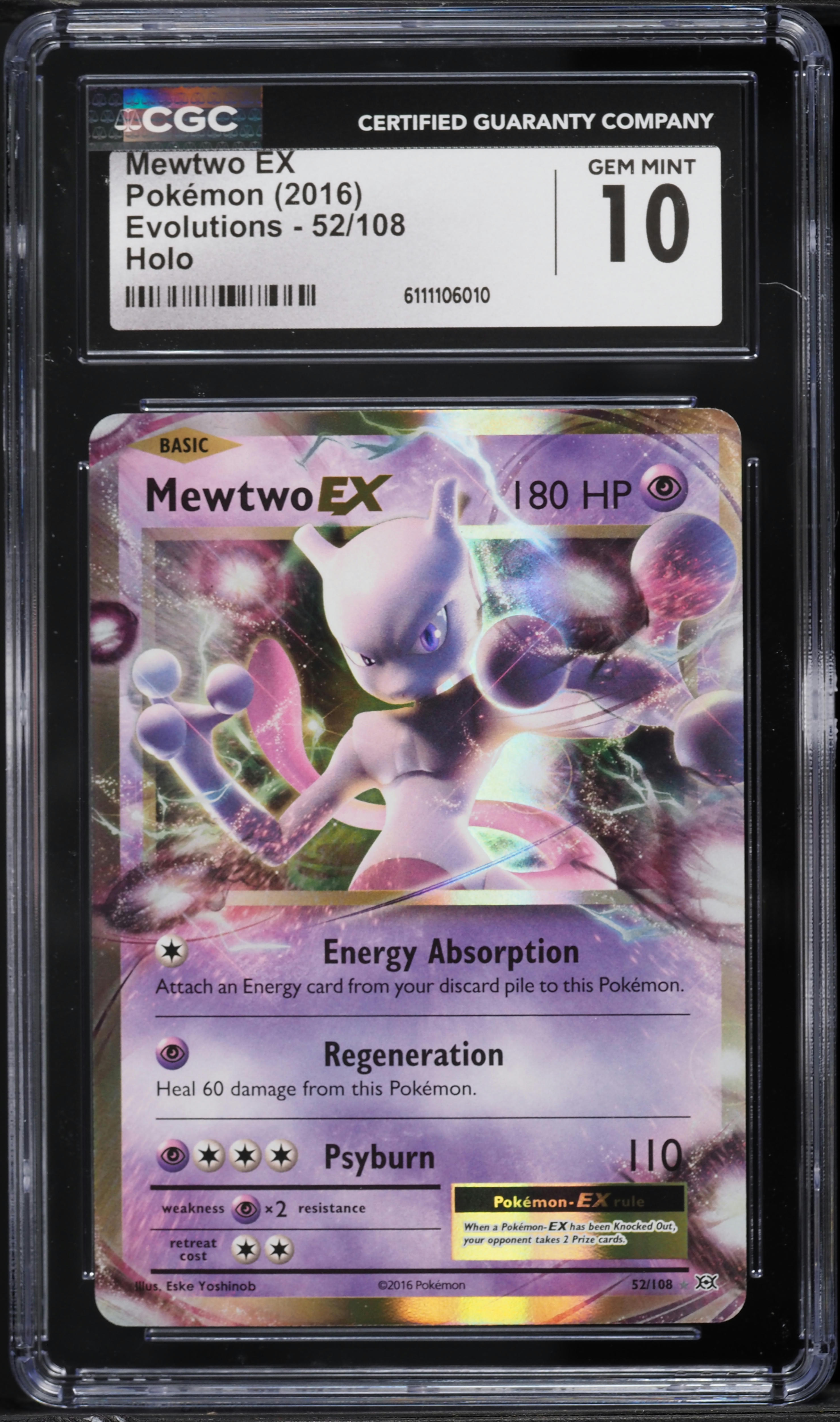 2016 Pokemon XY Evolutions Holo Mewtwo EX #52 CGC 10 GEM MINT on