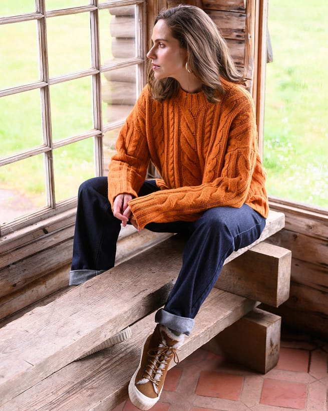 Flecked Cable Crew Sweater