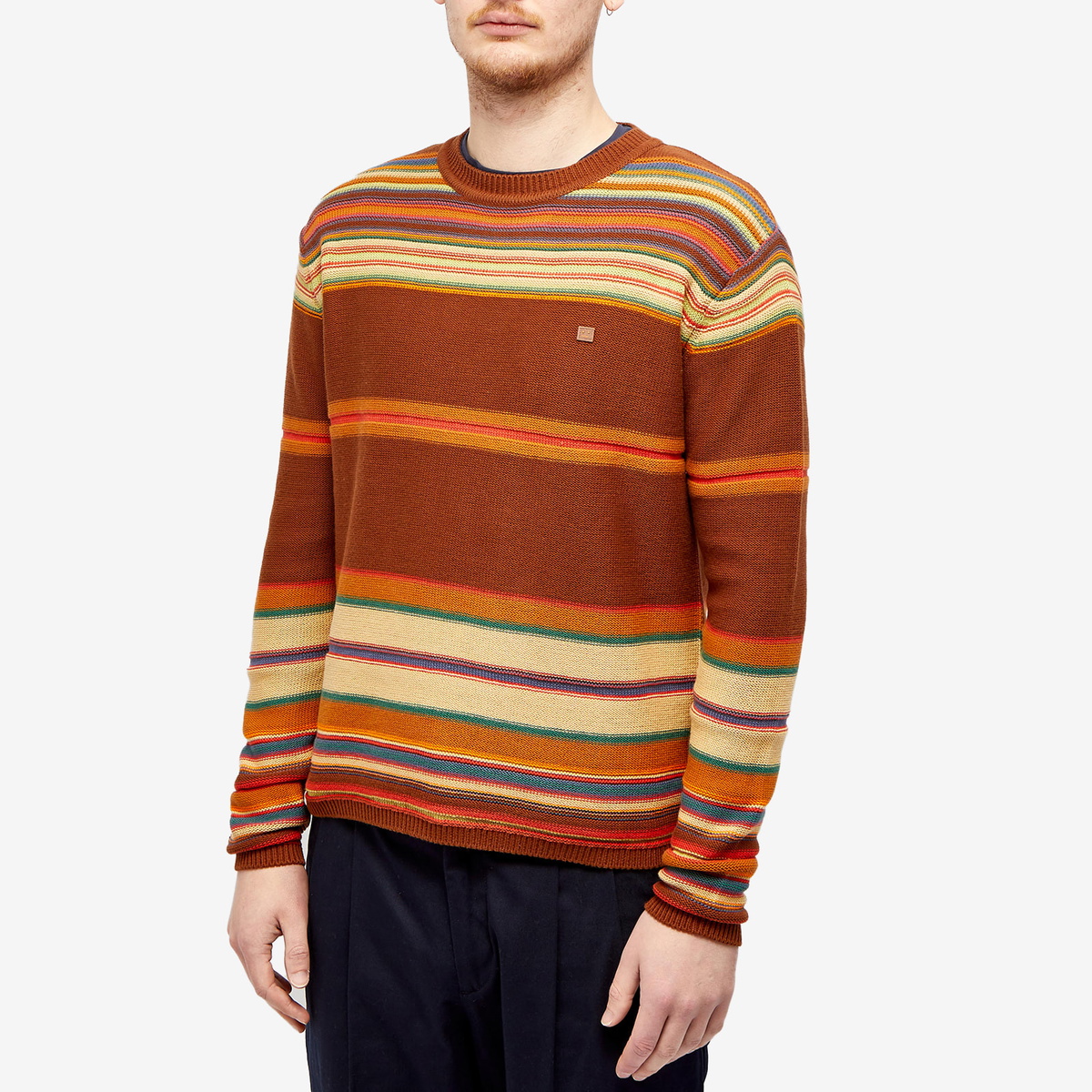 Acne Studios Men's Kenzil Stripes Face Jumper in Cinnamon Brown