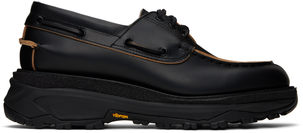 sacai Black Leather Boat Shoes Sacai