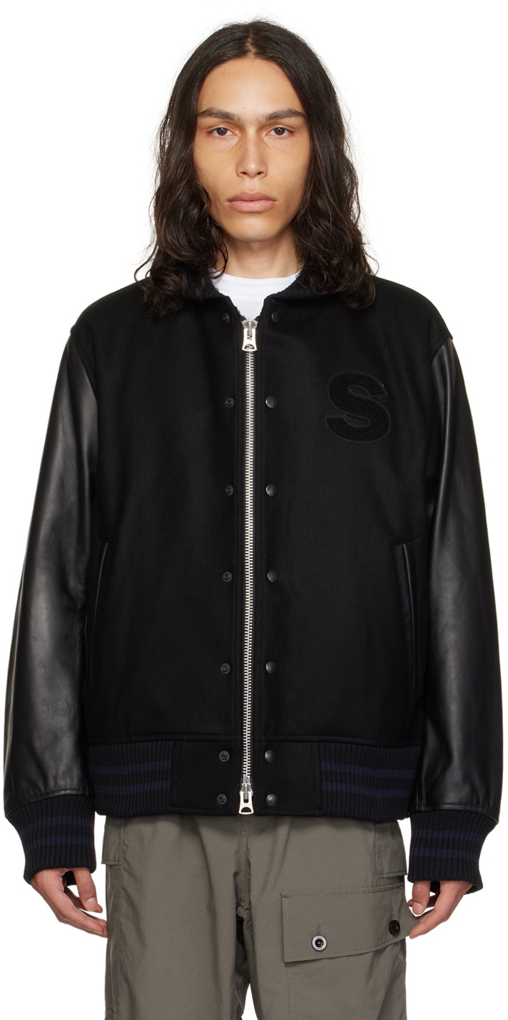 sacai Black Interstellar Leather Bomber Jacket Sacai