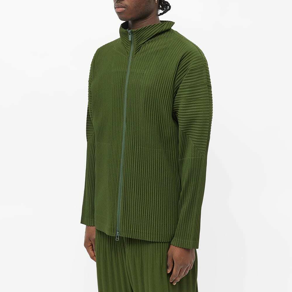 Homme Plissé Issey Miyake Men's Pleated Track Jacket in Dark Olive