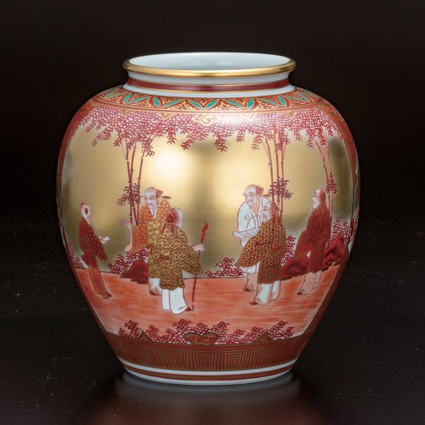 日本の伝統工芸品【九谷焼】 8.2号花瓶 割取赤庄三 初代仲田錦玉 (K9