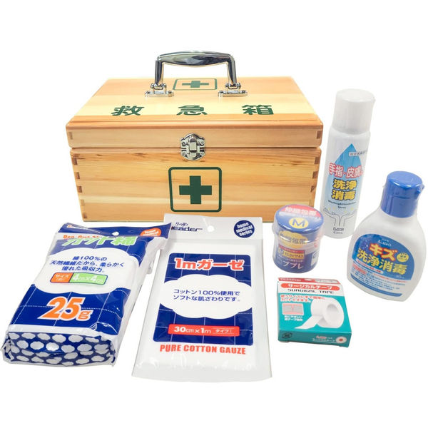 日進医療器 リーダー木製救急箱&衛生材料セット Mサイズ 防災備蓄 緊急