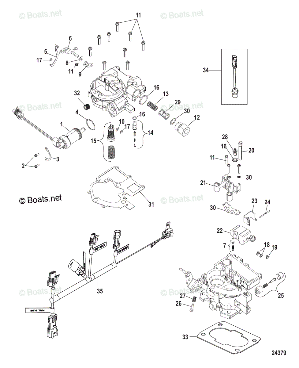 Mercruiser Sterndrive Gas Engines OEM Parts Diagram for Carburetor