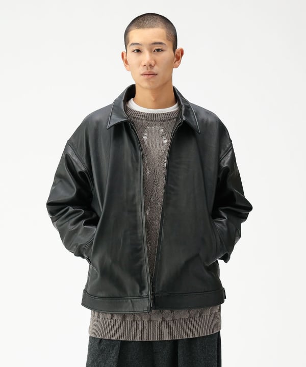 BEAMS Leather Zip Blouson [Wide Fit BEAMS (Blouson Leather Blouson