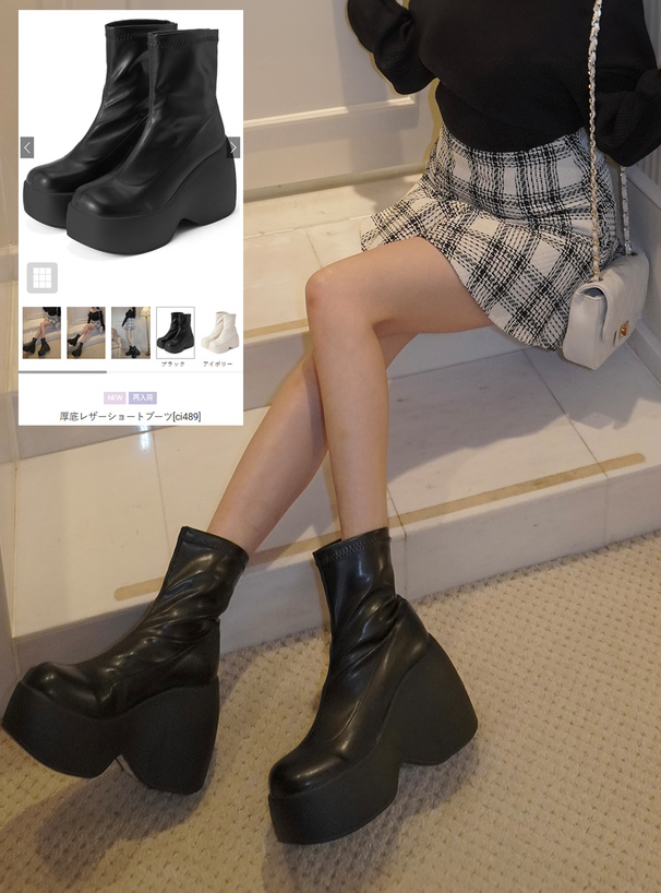 厚底レザーショートブーツ[ci489] | レディースファッション通販の