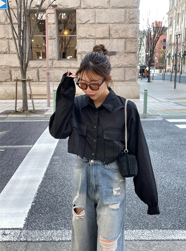 ショート丈ビッグポケットシャツ[an1508] | レディースファッション