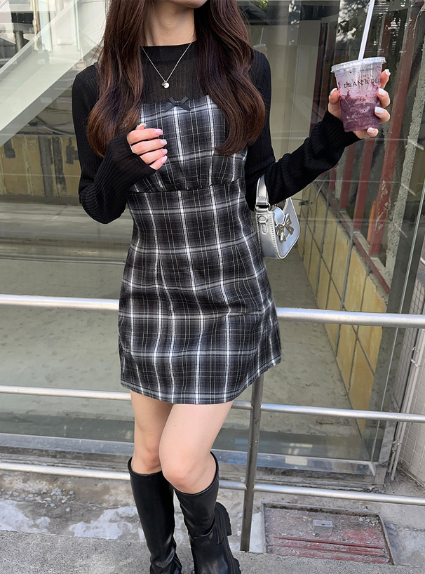 チェック柄リボンミニワンピース[dk1291] | レディースファッション