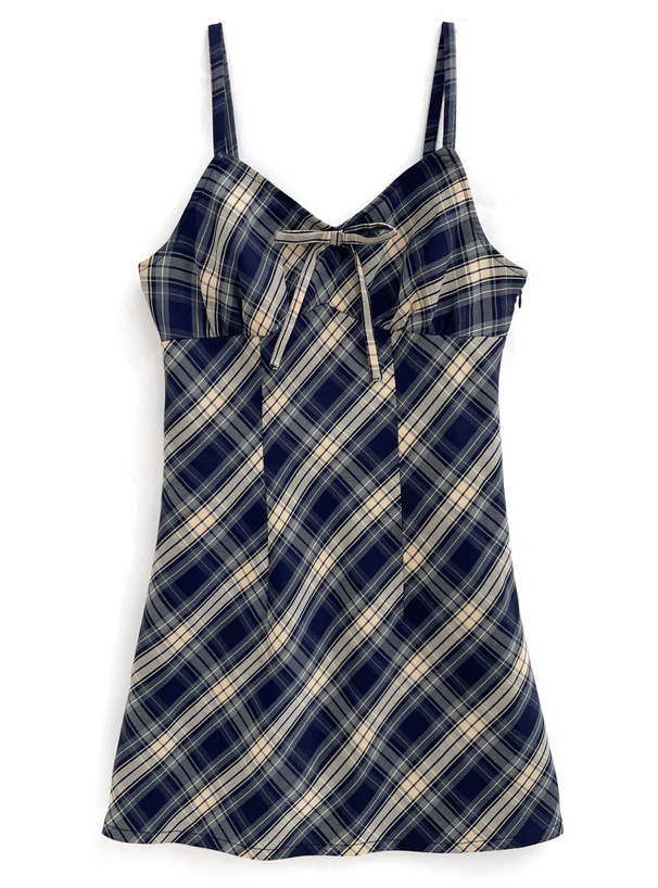 チェック柄リボンキャミミニワンピース[dk1292] | レディース
