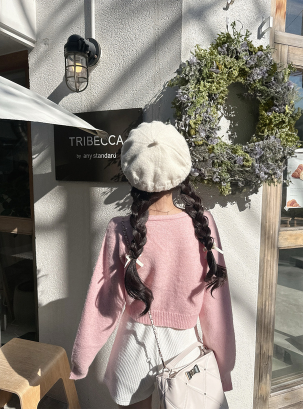 モヘヤタッチショート丈Vネックニットカーディガン[kz585