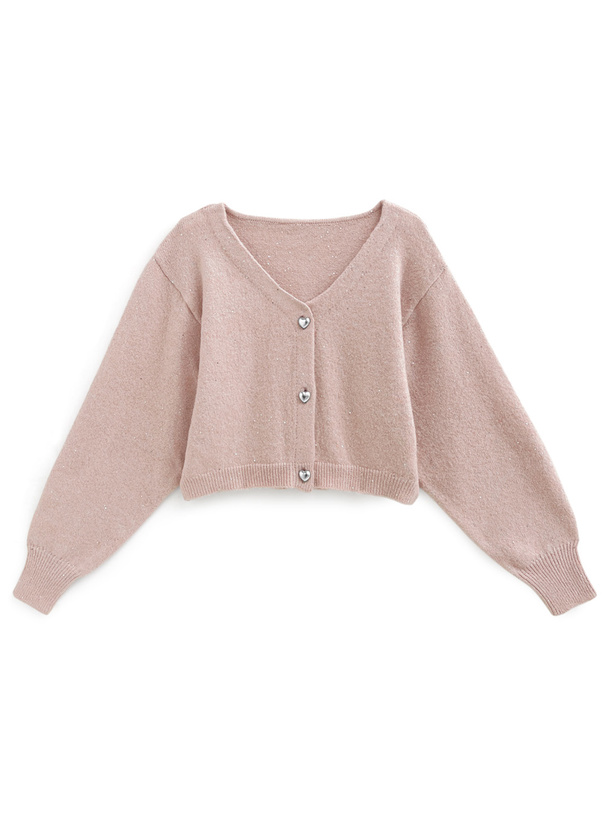 キャミソールxハートボタンカーディガンスパンコールニット