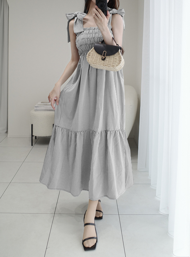チェック柄ショルダーリボンワンピース[on266] | レディース