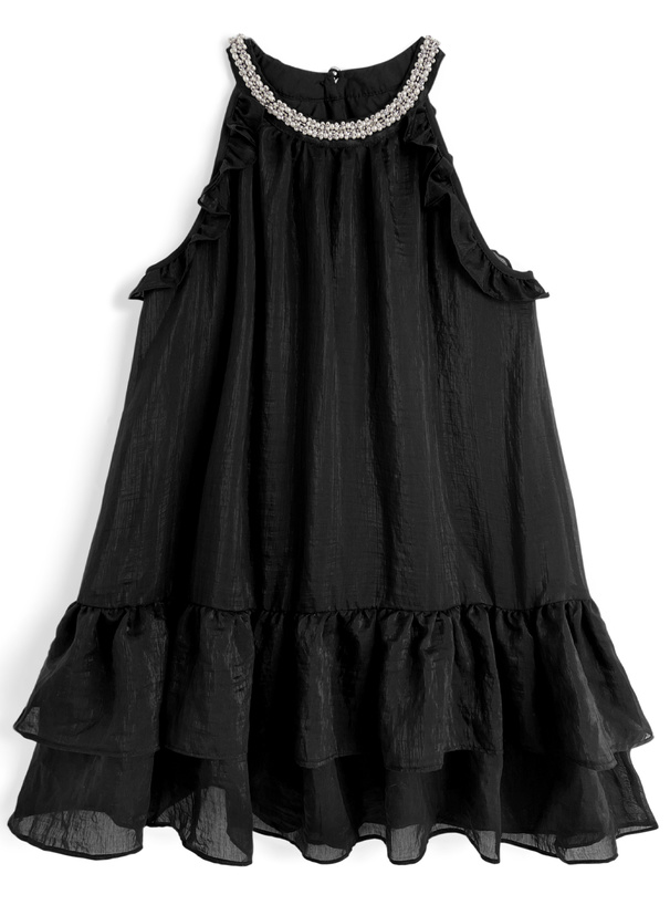 ネックビジューノースリーブティアードミニワンピース[ru1282