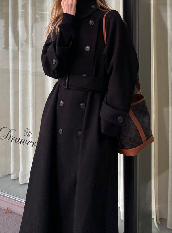 襟3Wayベルト付きフェイクウールトレンチコート[ze783] | レディース
