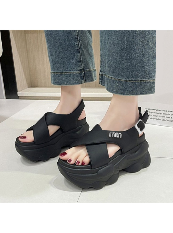 メタルロゴクロスストラップ厚底サンダル[zr1211] | レディース