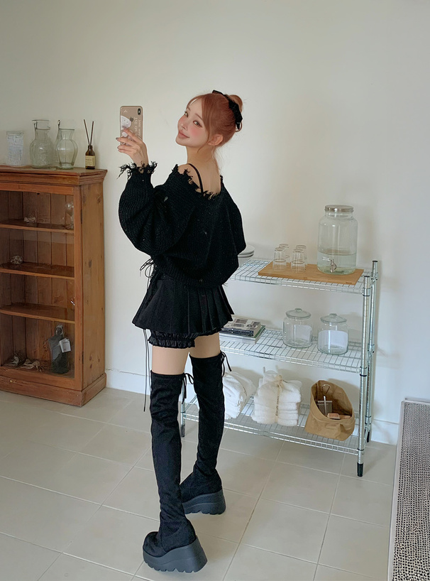 2Way厚底ドロストリボンニーハイブーツ[zr1231] | レディース