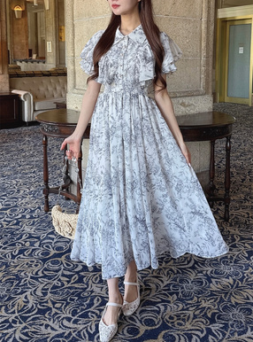 花柄フリルフレアワンピース[pm582] | レディースファッション通販の