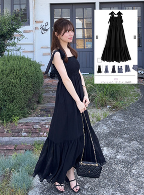 シフォンショルダーリボンワンピース[tg837] | レディースファッション