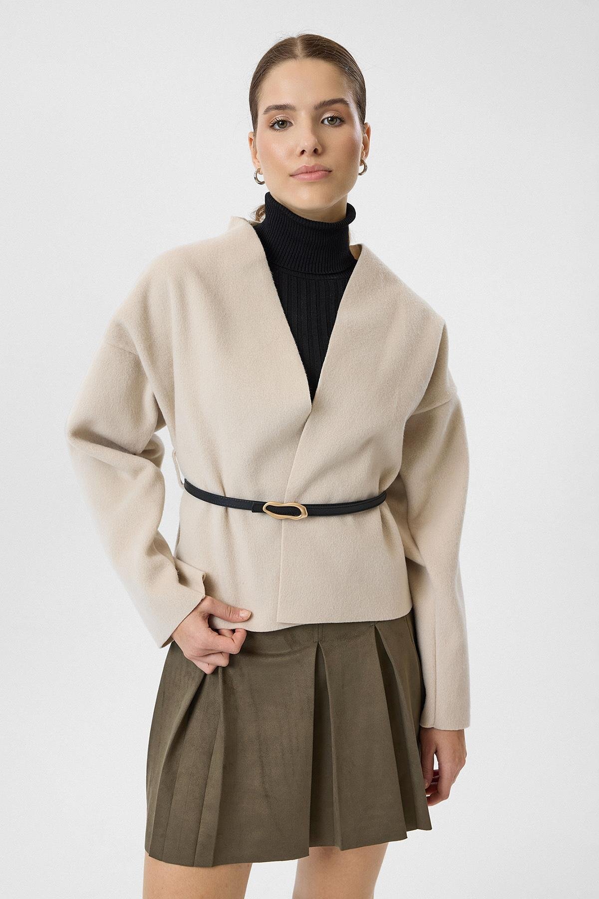 Tiffany Tomato Deri Kemerli Kaşe Kimono - Fiyatı, Yorumları