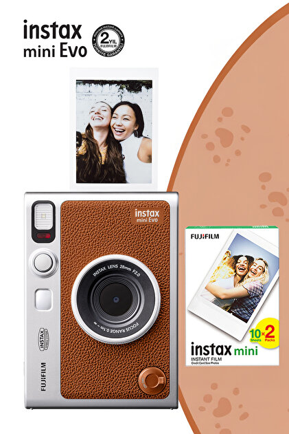 Fujifilm Instax Mini Evo Kahverengi Fotoğraf Makinesi ve 20'li