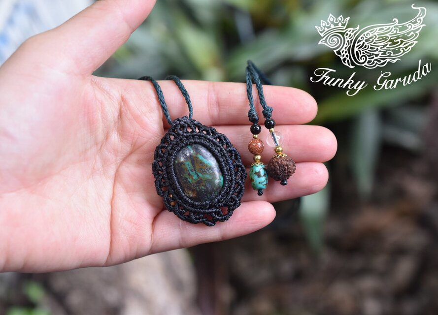 マクラメ編み☆曼荼羅模様☆ターコイズ マクラメペンダント tur016