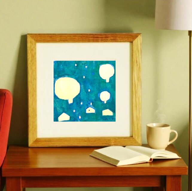 特集掲載作品＊「雨の日」原画 ※木製額縁入り（18㎝角）一点物 水彩