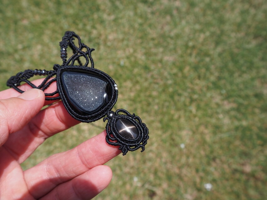 天然石マクラメネックレス オニキス ブラックスター | iichi 日々の