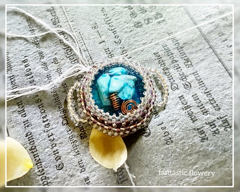 ビーズ刺繍 帯留め ブルー ターコイズ シルバー【fa2-0338】fantastic