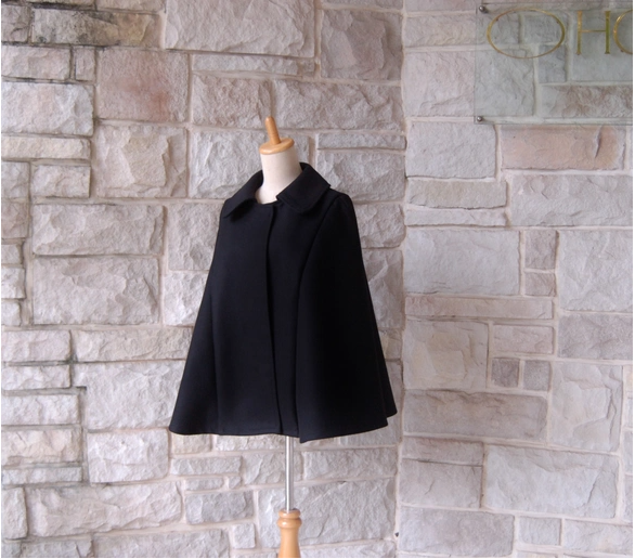 エレガントケープコート】ザ・ブラック 王道の 黒 ウール・カシミヤ