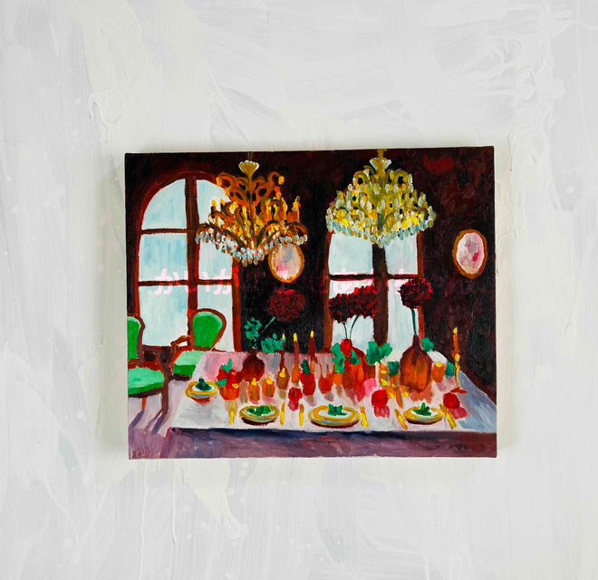 38×46㎝「西洋式テーブルA」F8・原画・油彩 | iichi 日々の暮らしを