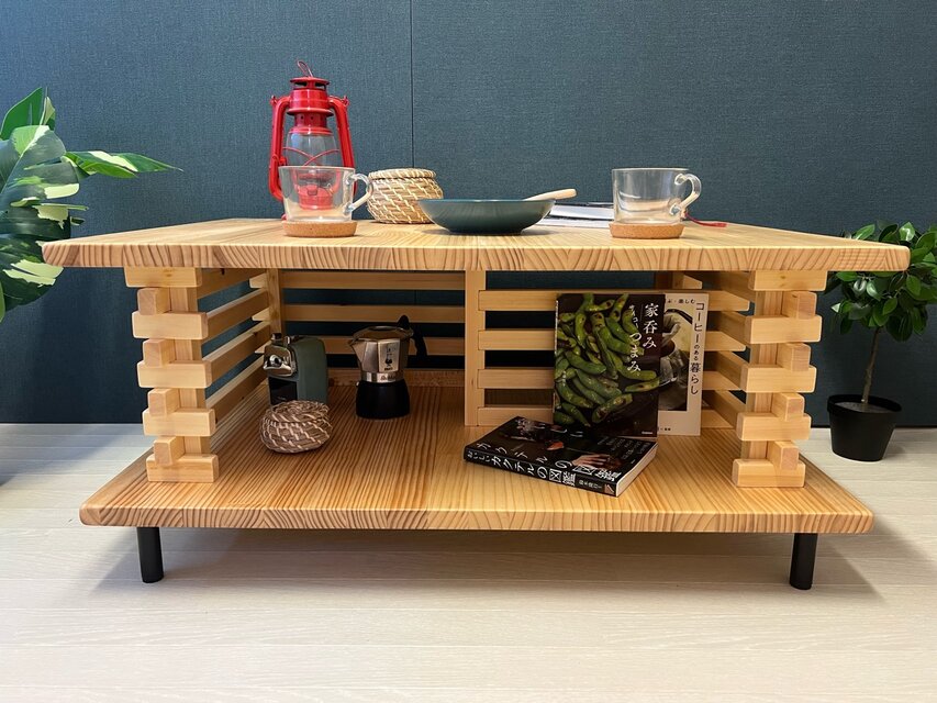 送料無料】 ローテーブル 和風 木組格子形 90cm 60cm パイン