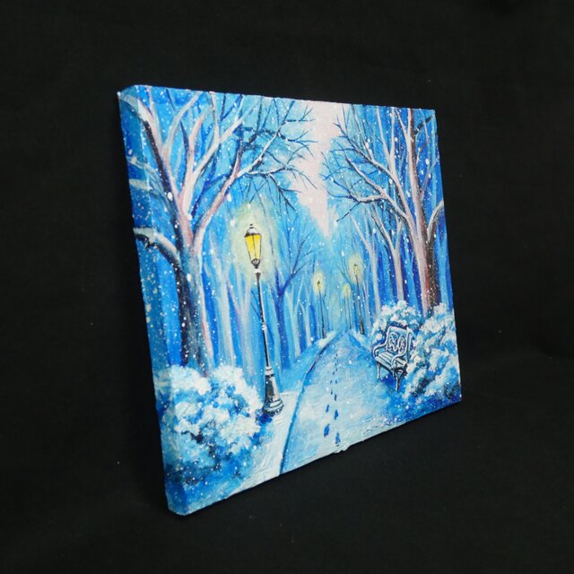 油絵 原画 雪景色 冬景色 幻想的 青 絵画 F3「雪降る幻想」 | iichi