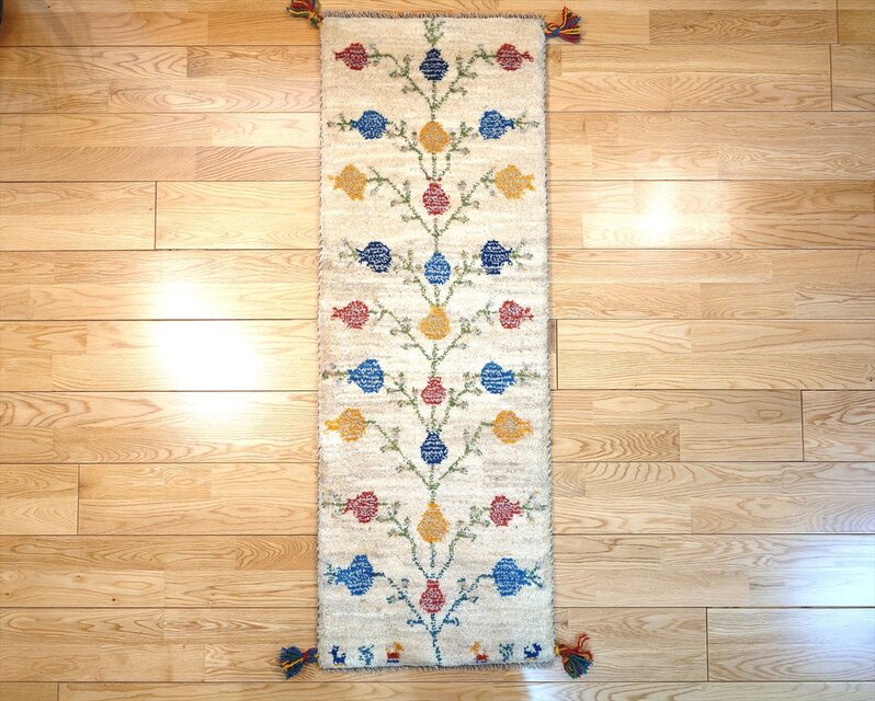 ペルシャ ギャッベ ミニランナー ラグ 120x42cm グレー 色とりどりの