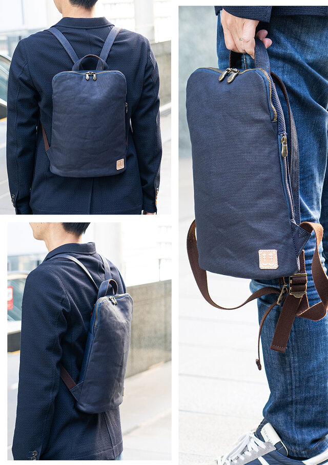 藍/柿渋染】メンズ「薄マチ リュック」IZ-314 | iichi 日々の暮らしを